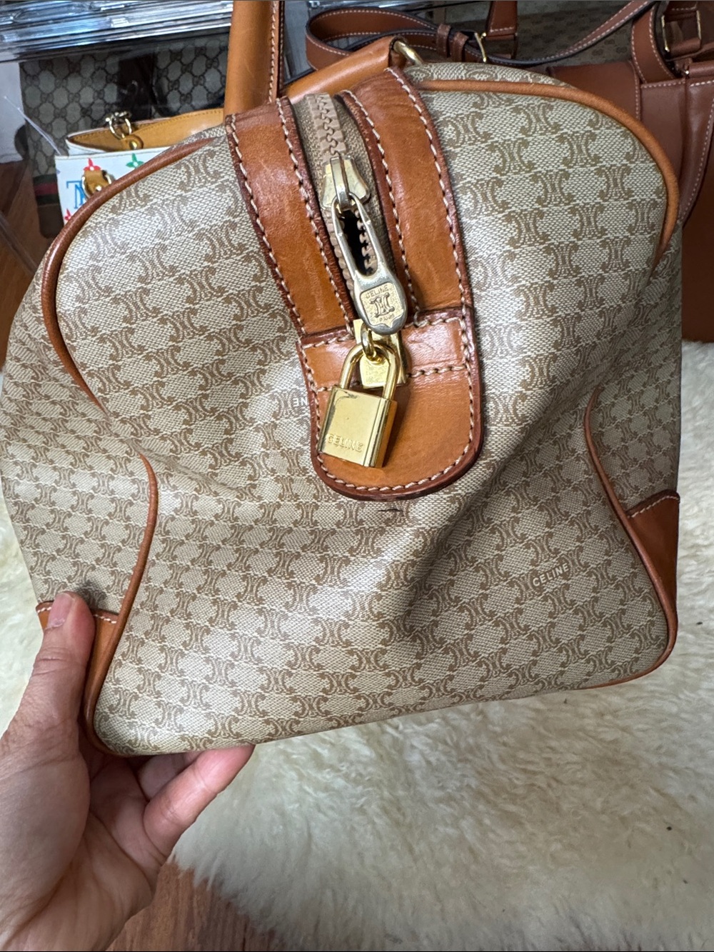 Celine Tan & Beige Monogram Canvas Duffel Bag - Picture 4 of 11